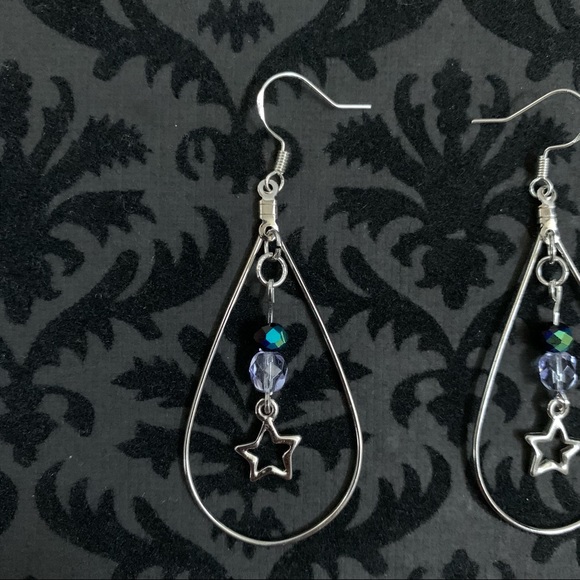 Sparkly Crystal Star Sterling Drop earrings - Picture 4 of 8
